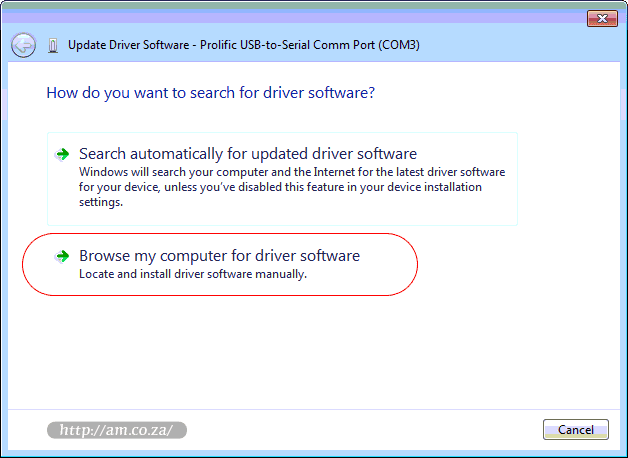 Browser My Computer for Driver Software