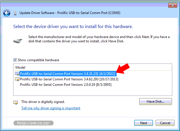 Select Device Driver from List